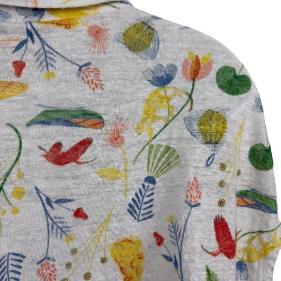 Joie 100% Linen Short Sleeve V-Neck Print Collared Top Shirt Dolman Womens sz L - Picture 13 of 16